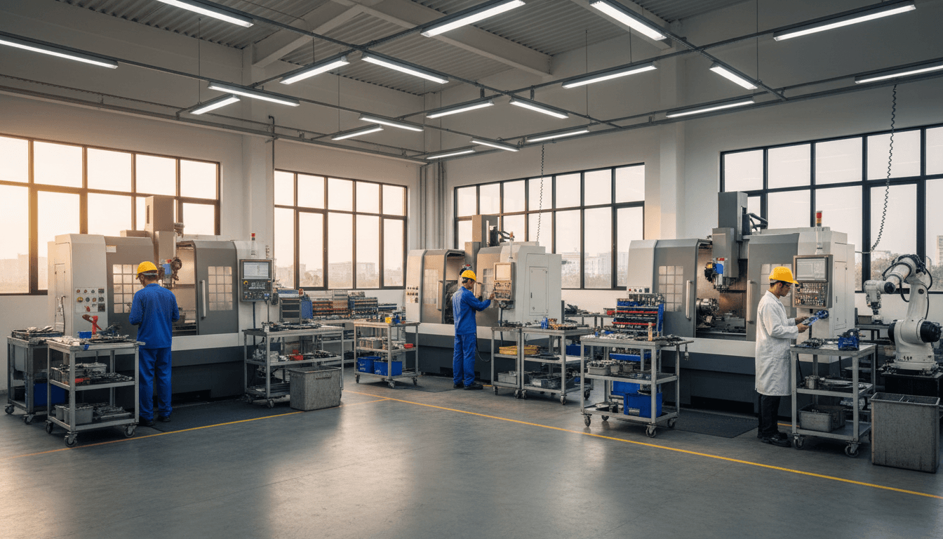 CNC machine operators working in industrial facility