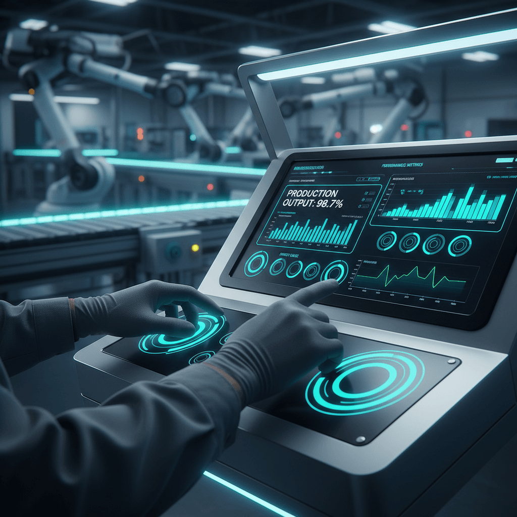 Technician monitoring CNC machine operations